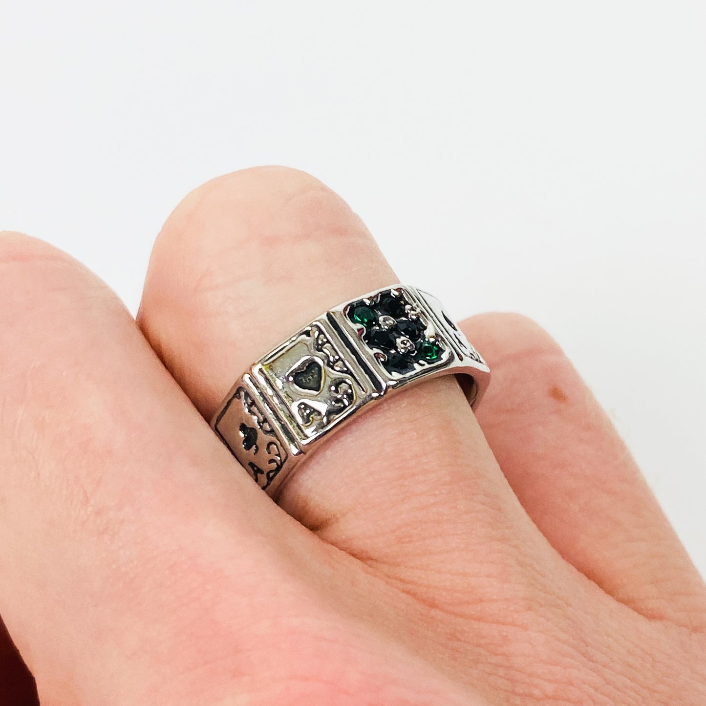 Vintage Adjustable Card Ring Silver