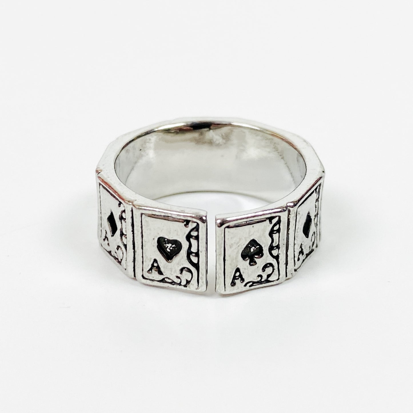 Vintage Adjustable Card Ring Silver
