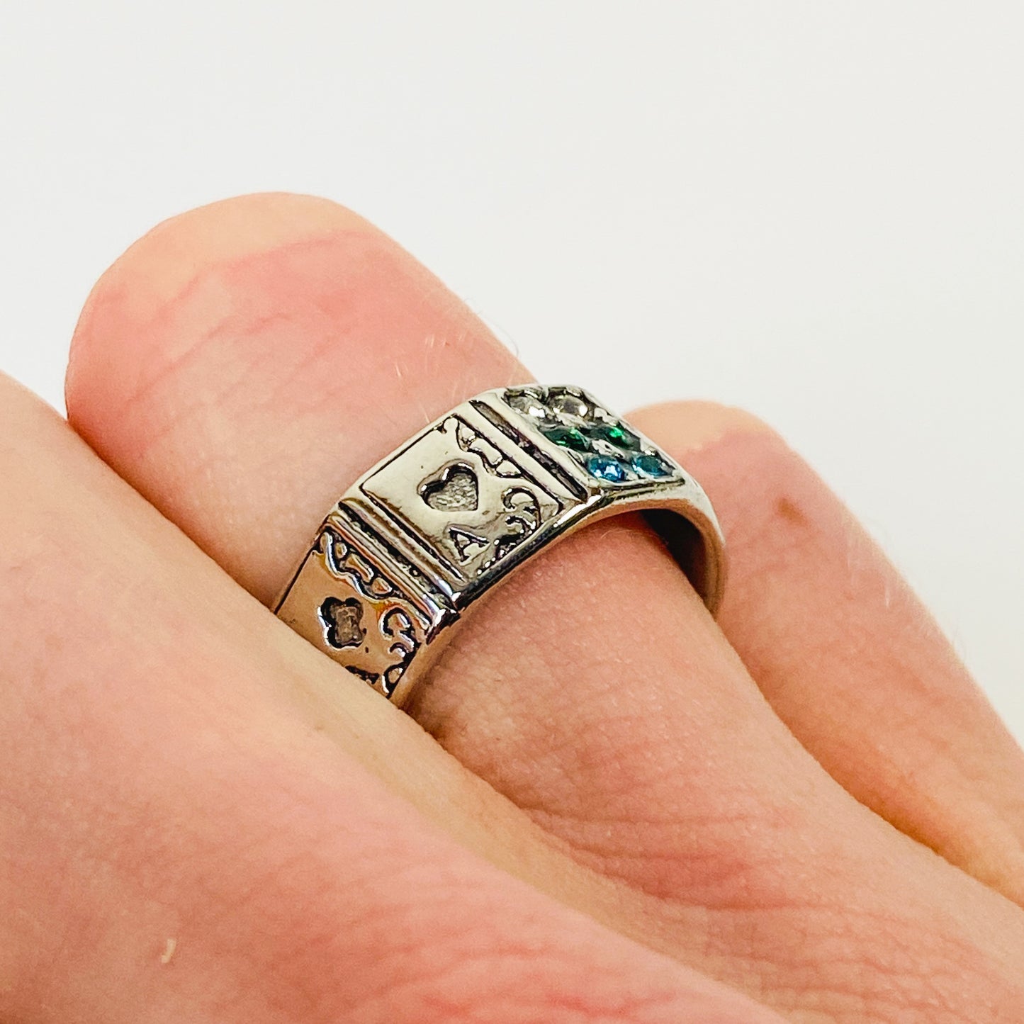 Vintage Retro Adjustable Card Ring Silver