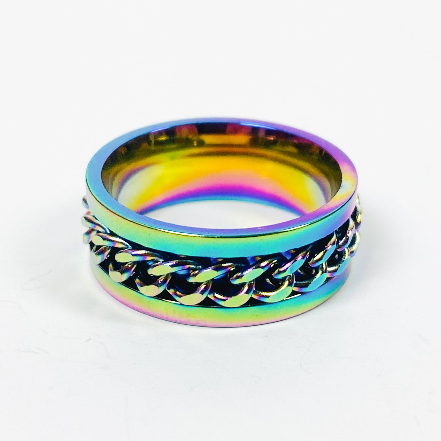Retro Vintage Iridescent Chain Link Ring Silver
