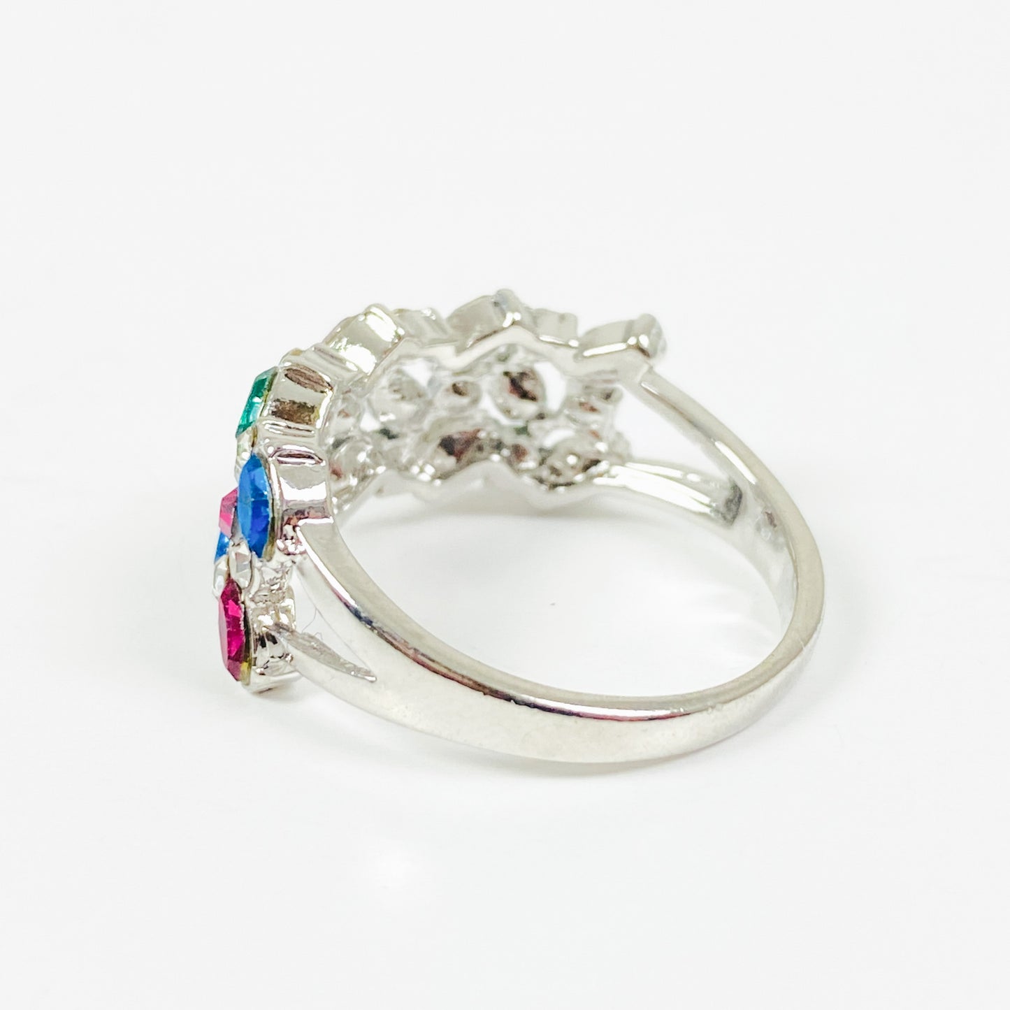 Retro Gem Band Ring Silver