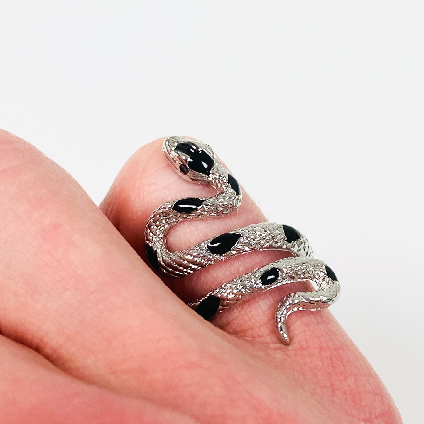 Vintage Adjustable Spinel Snake Ring Silver