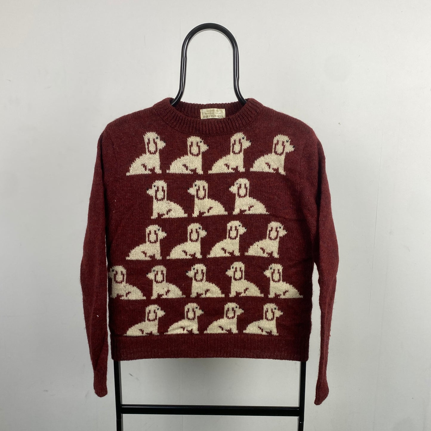 Retro 90s Dog Wool Knit Sweatshirt Red XS