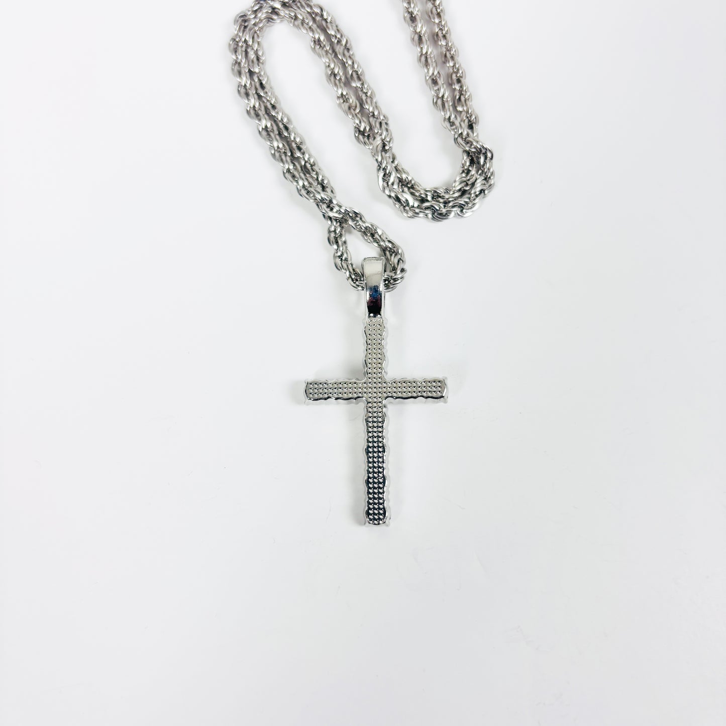 Bezelled Jesus Cross Necklace Silver
