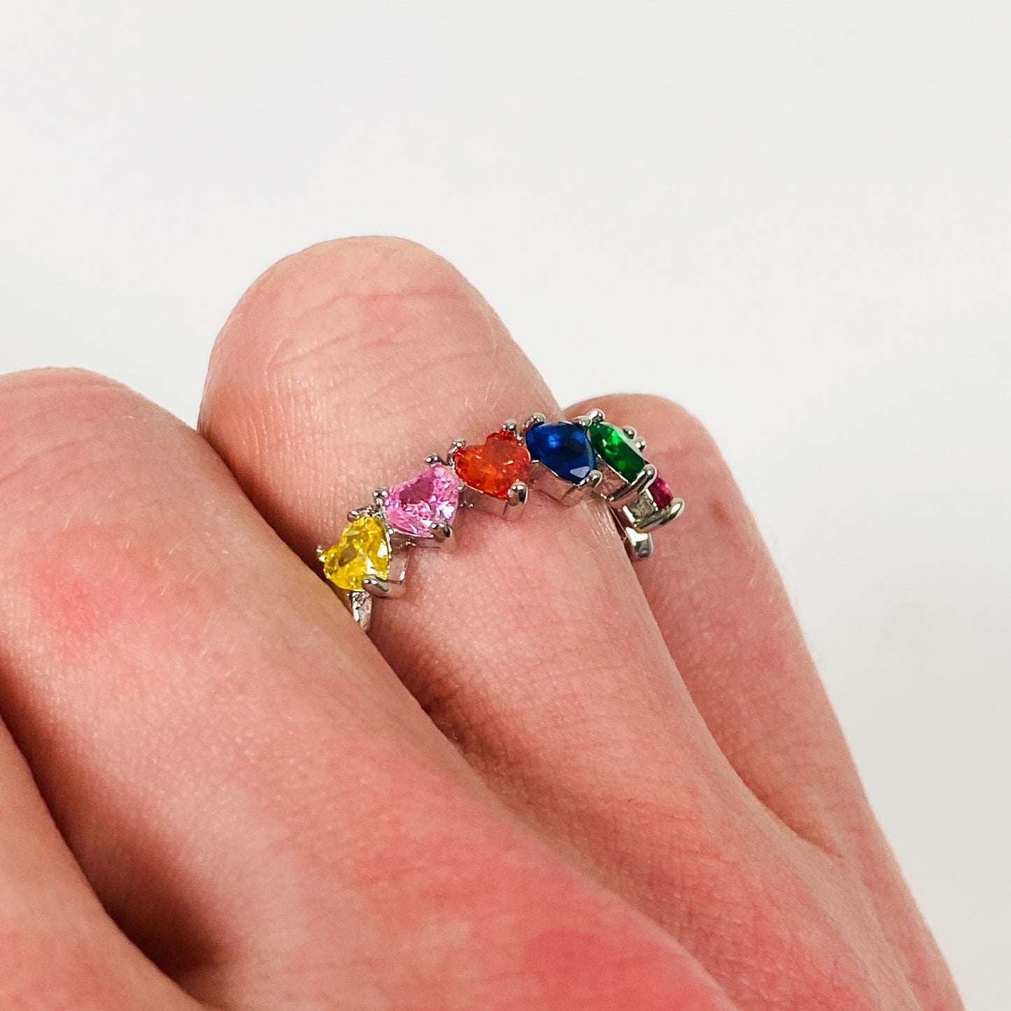 Adjustable Heart Gemstone Ring Silver