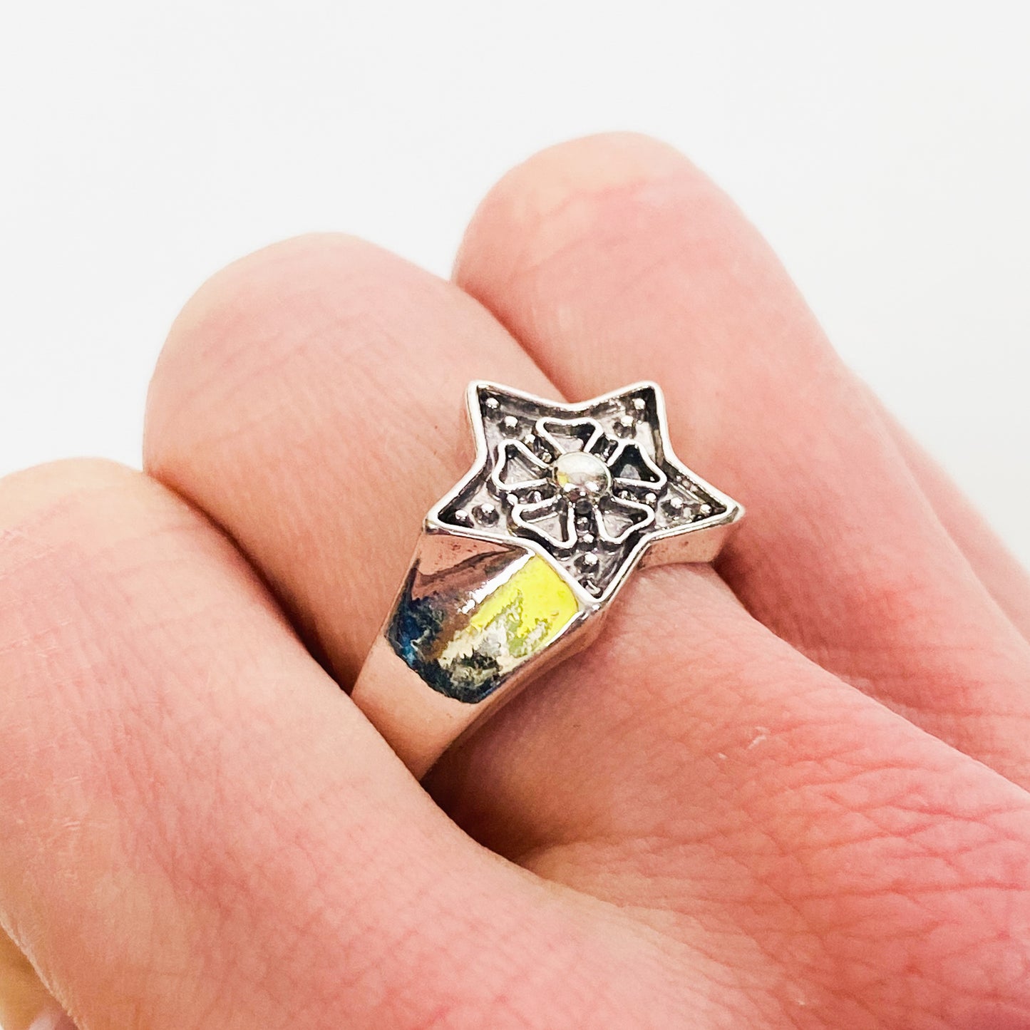 Retro Star Signet Ring Silver