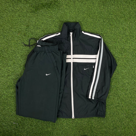 00s Nike Piping Windbreaker Jacket + Joggers Set Grey Medium