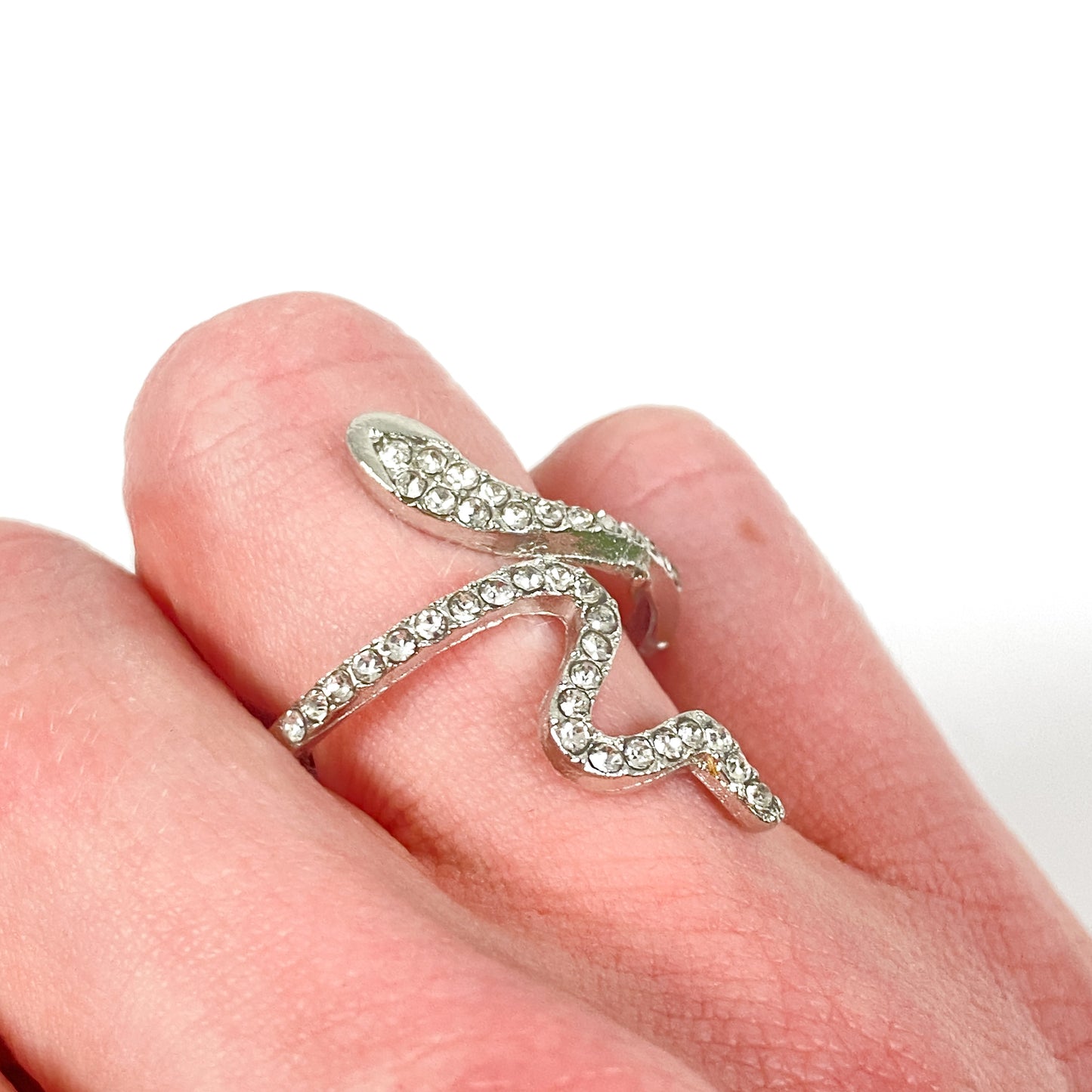 Adjustable Zirconia Snake Ring Silver