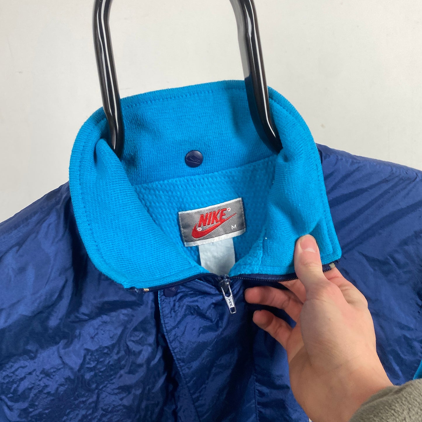 90s Nike Crinkle Shell Windbreaker Jacket Blue Medium