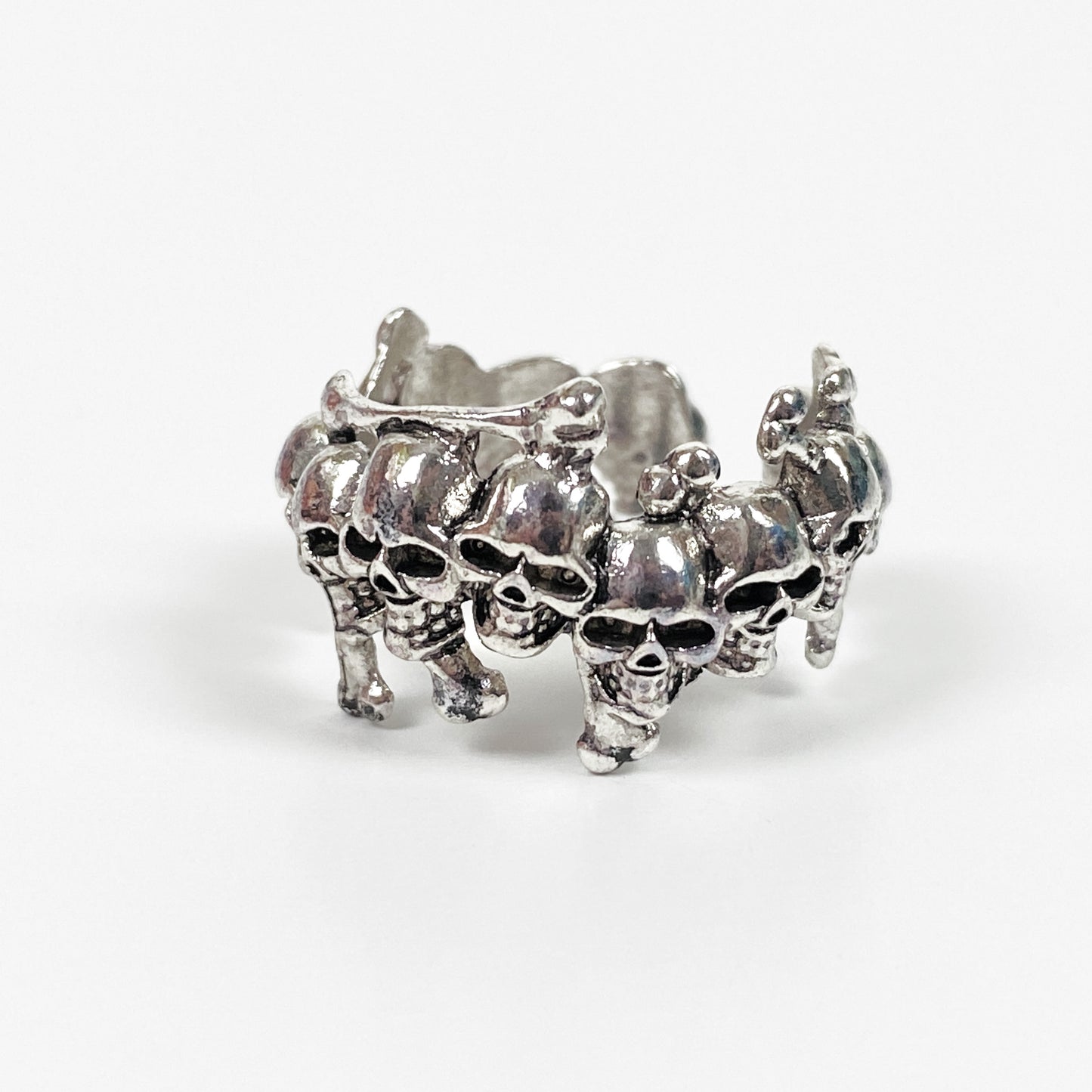 Vintage Retro Adjustable Skull Ring Silver