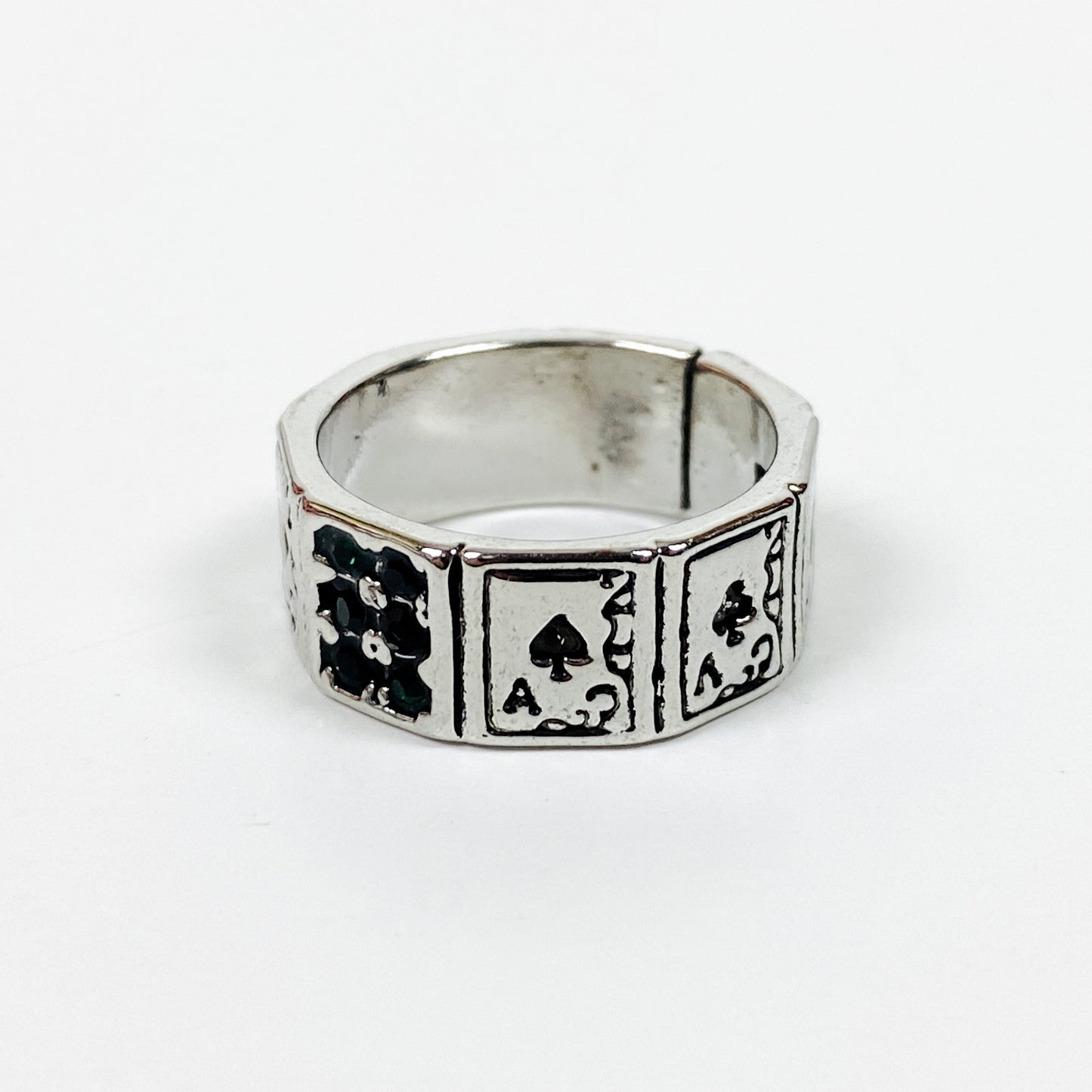 Vintage Adjustable Card Ring Silver