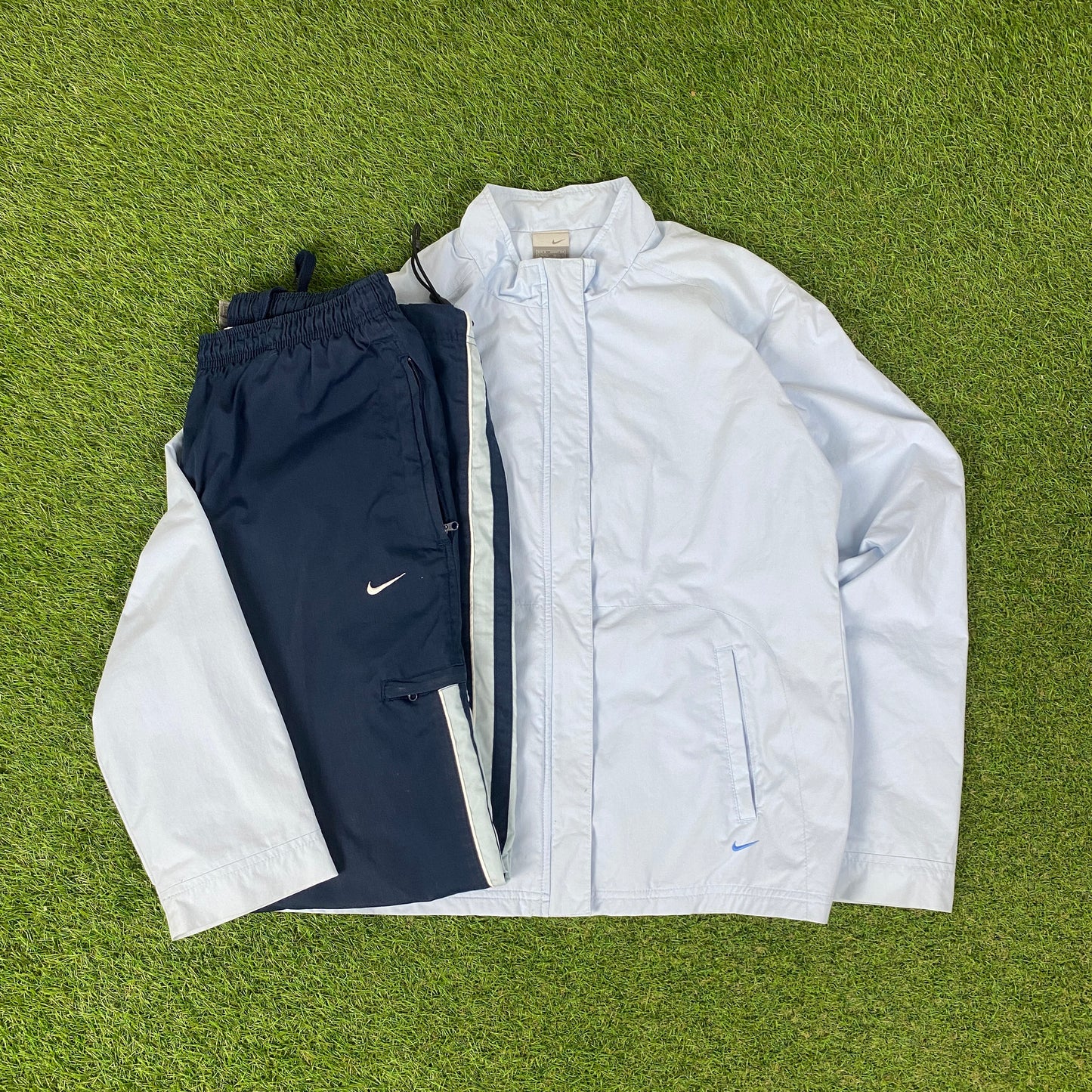 00s Nike Windbreaker Jacket + Joggers Set Blue Medium