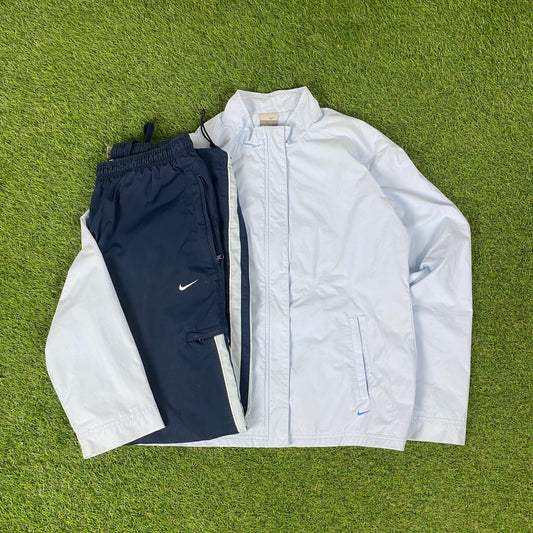 00s Nike Windbreaker Jacket + Joggers Set Blue Medium