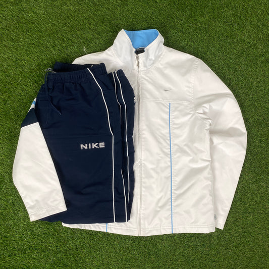 00s Nike Piping Tracksuit Jacket + Joggers Set White Large