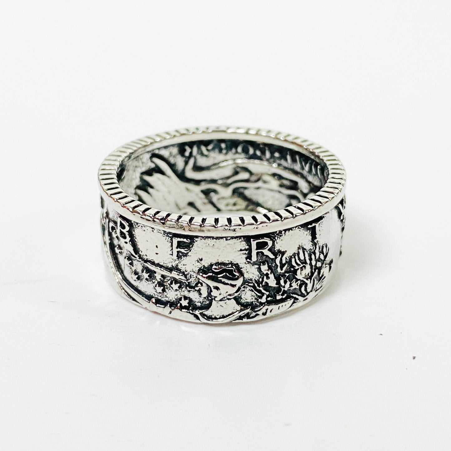 Retro Coin Band Ring Silver