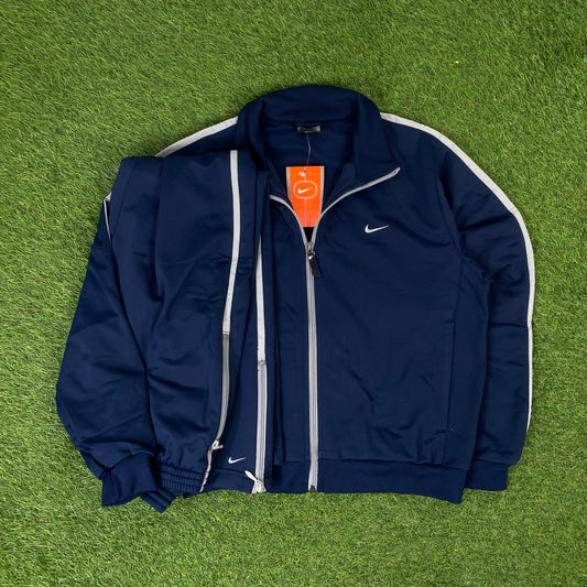 00s Nike Piping Windbreaker Jacket + Joggers Tracksuit Set Blue XS