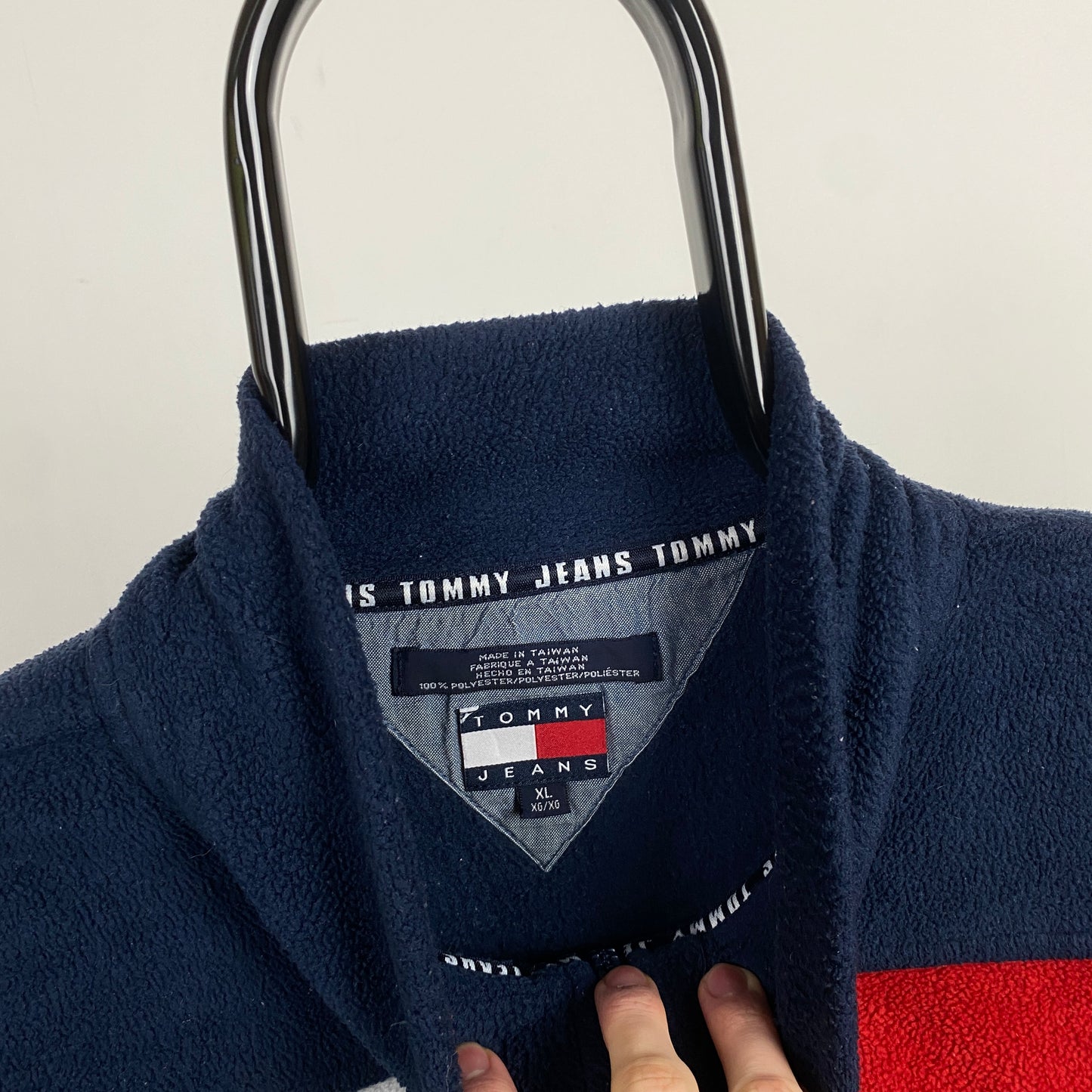 Retro Tommy Hilfiger 1/4 Zip Fleece Sweatshirt Blue XL