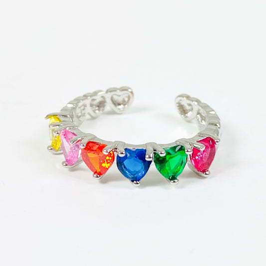Adjustable Heart Gemstone Ring Silver