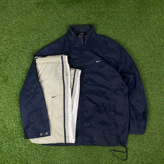 00s Nike Windbreaker Jacket + Joggers Set Blue Medium