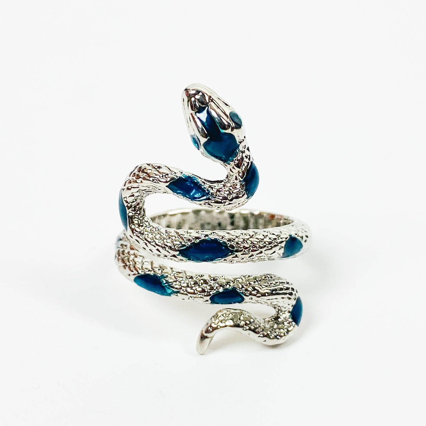 Retro Adjustable Snake Gem Ring Silver Sapphire