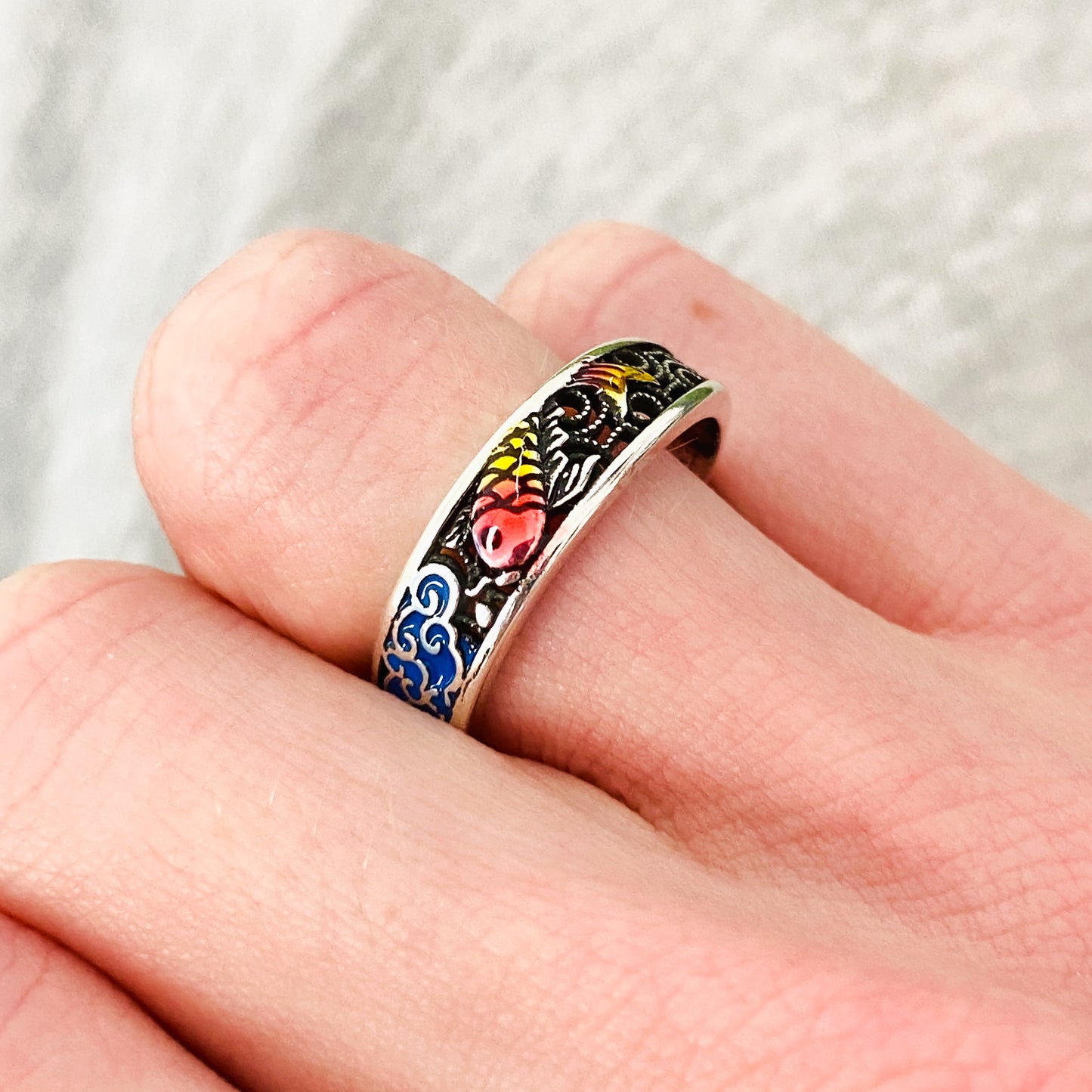 Vintage Adjustable Koi Carp Ring Silver