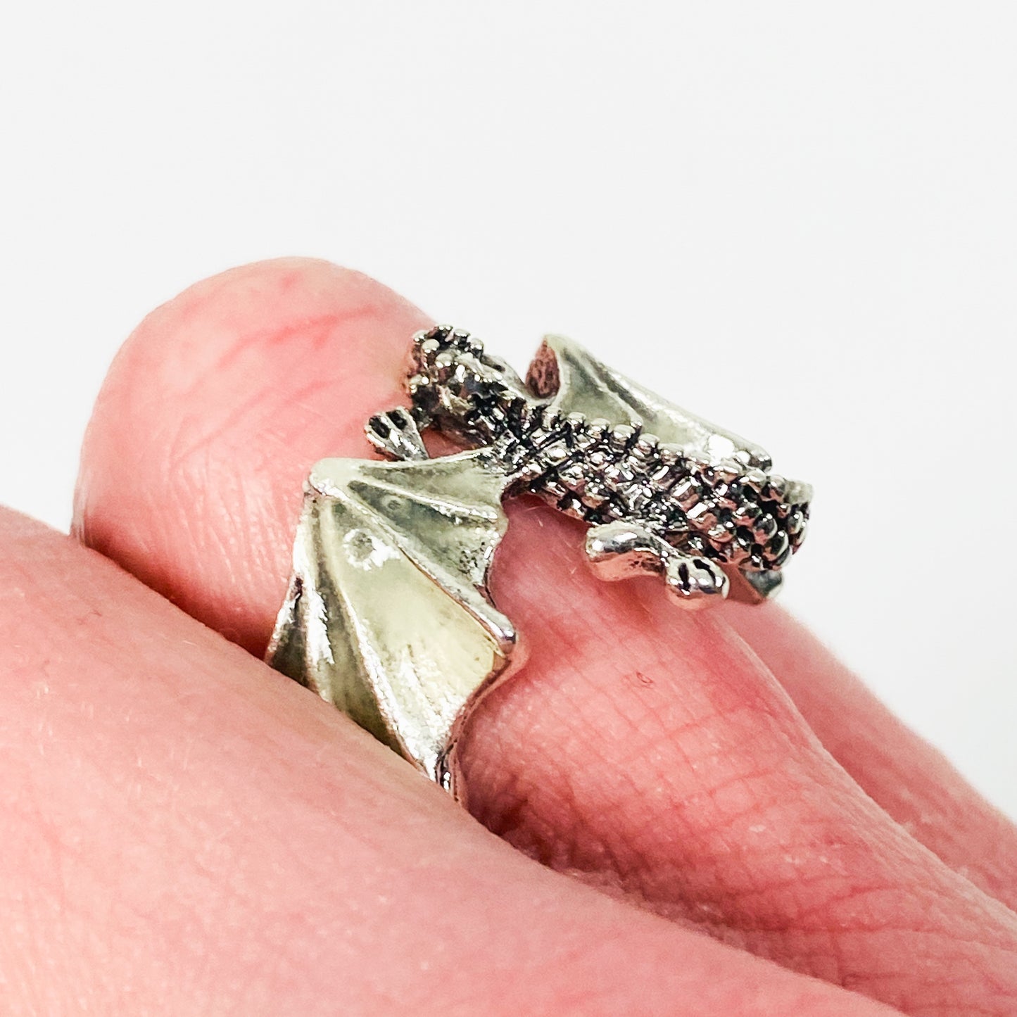 Adjustable Dragon Glow Ring Silver