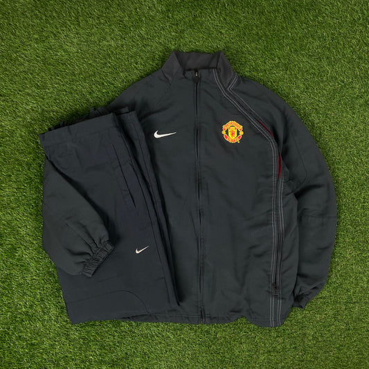 00s Nike Manchester United Windbreaker Jacket + Joggers Set Grey Small
