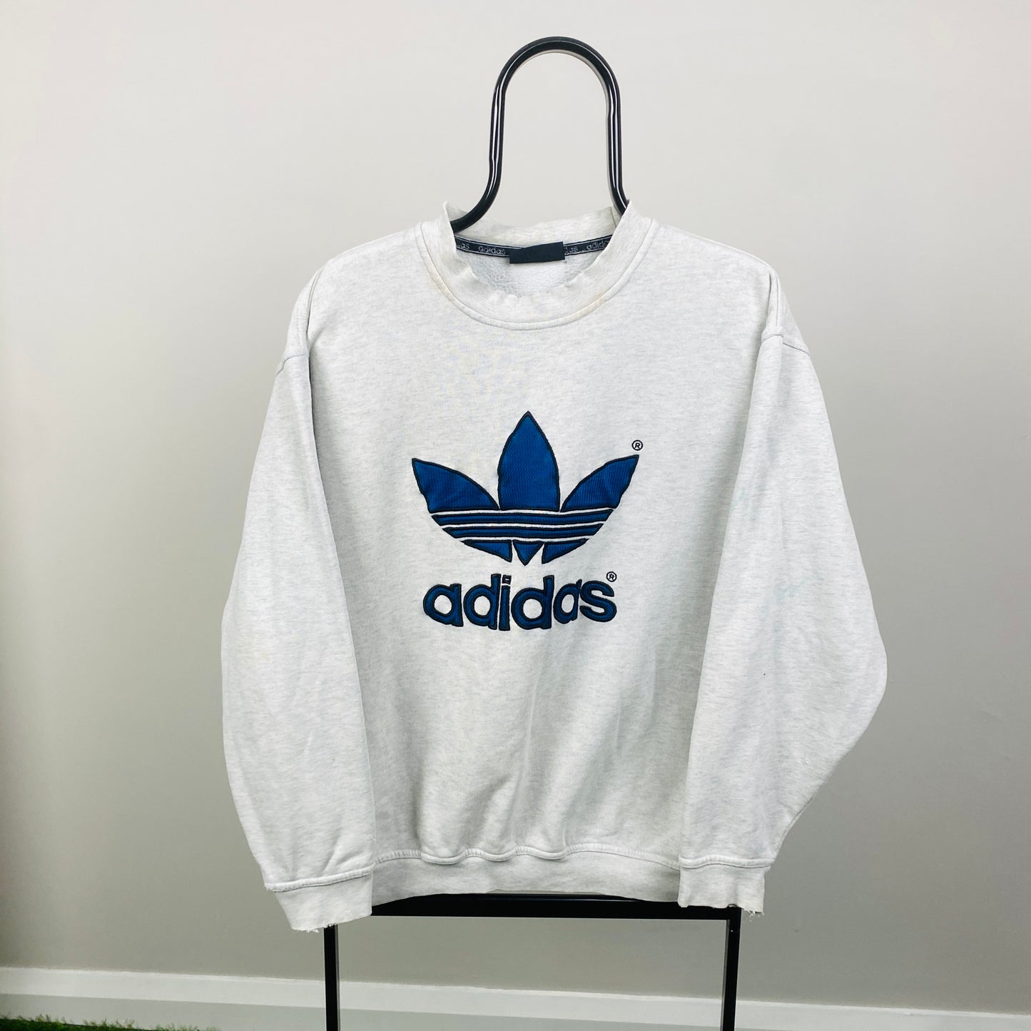 90s Adidas Trefoil Sweatshirt Grey Large