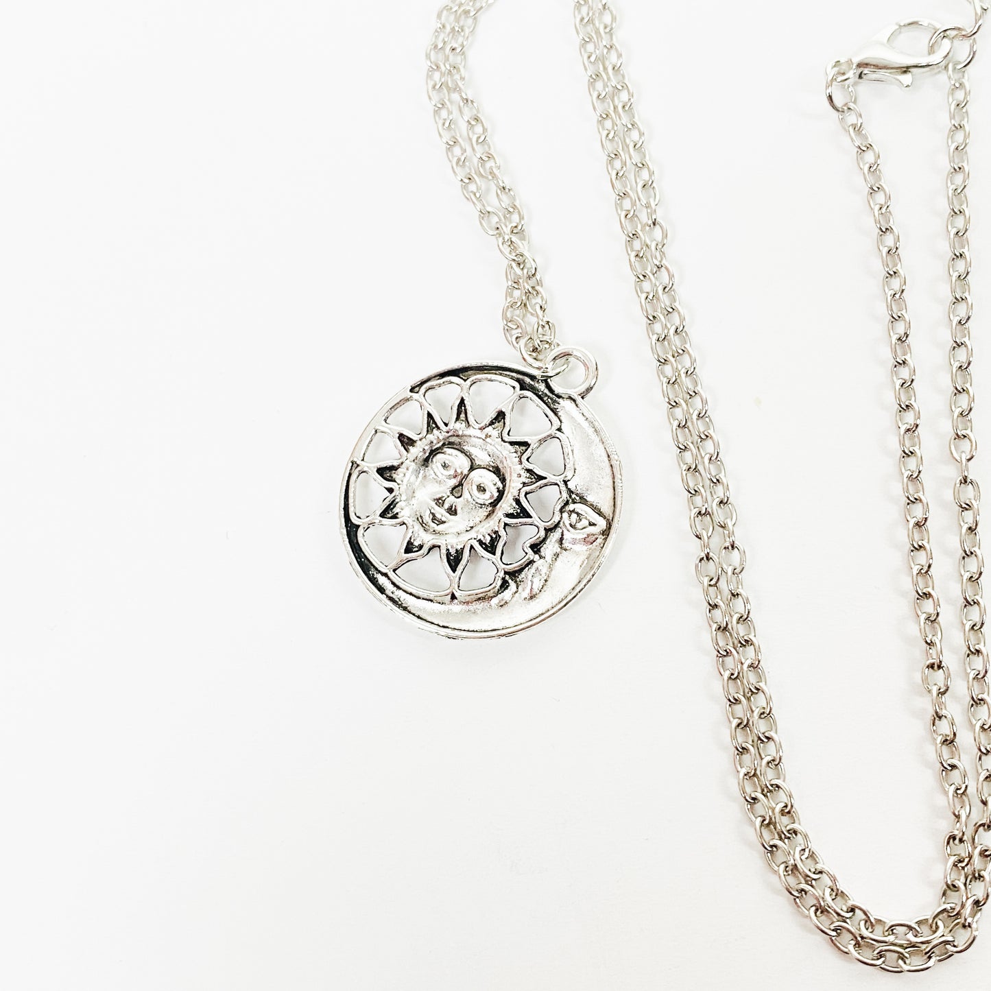 Retro Sun & Moon Chain Link Necklace Chain Silver