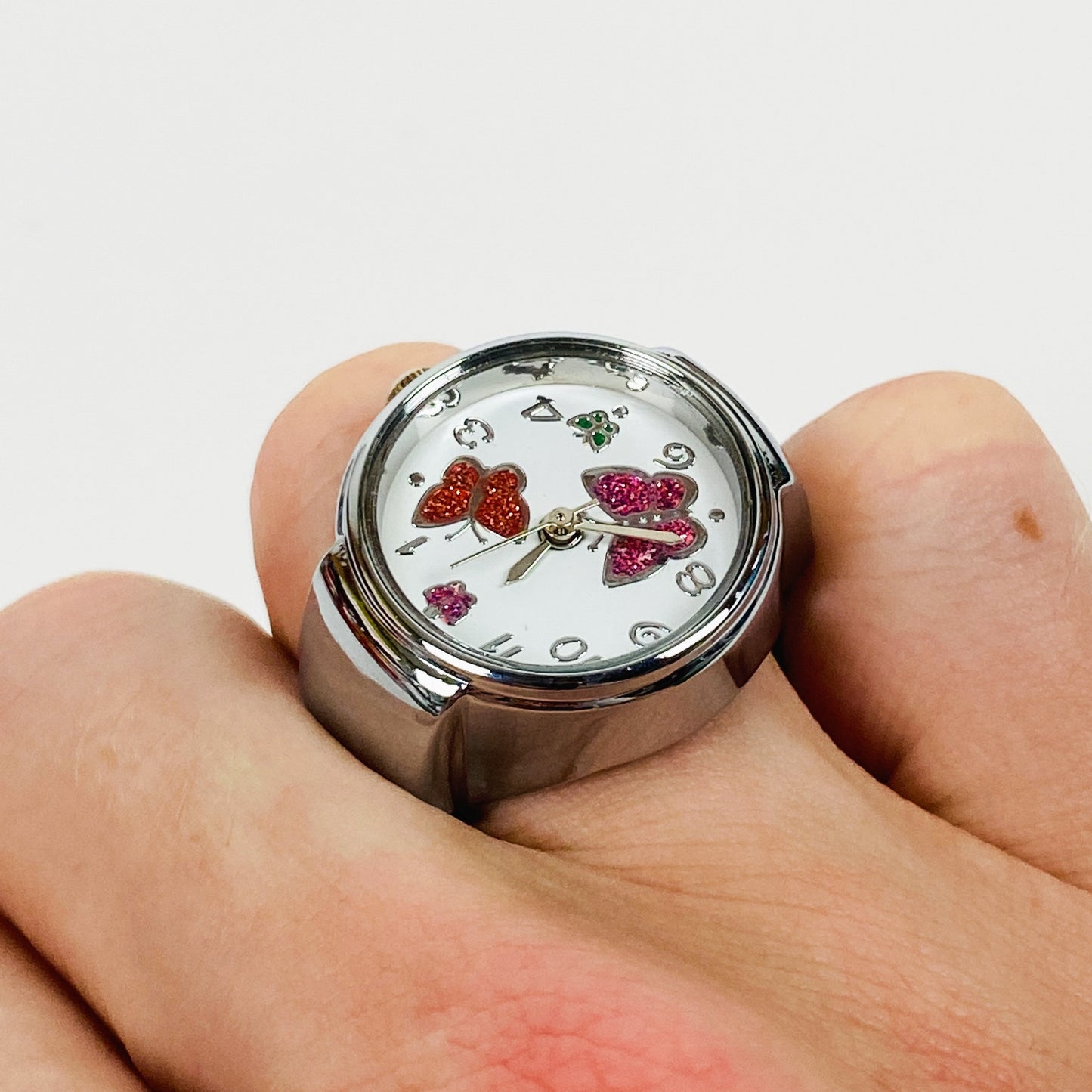 Butterfly Watch Ring Silver White Adjustable