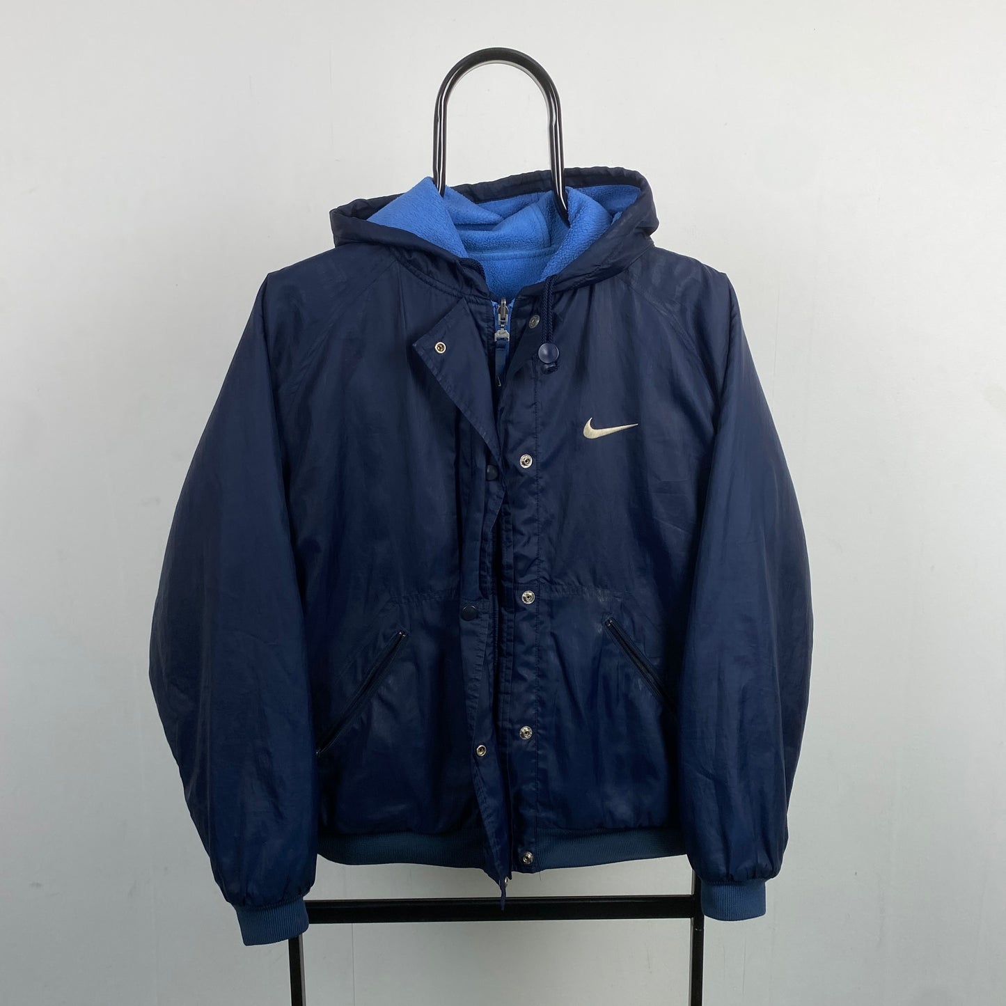 90s Nike Reversible Fleece Coat Jacket Blue Small
