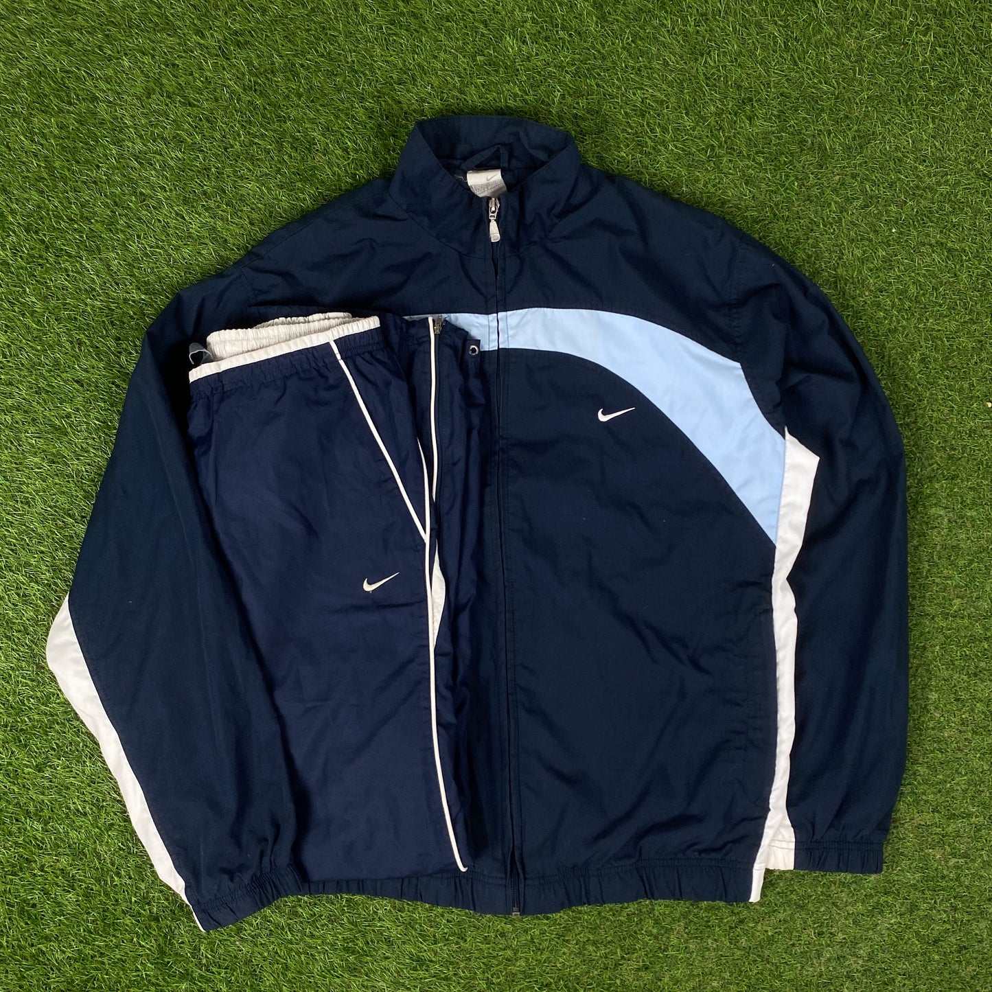 00s Nike Piping Tracksuit Jacket + Joggers Set Blue Large
