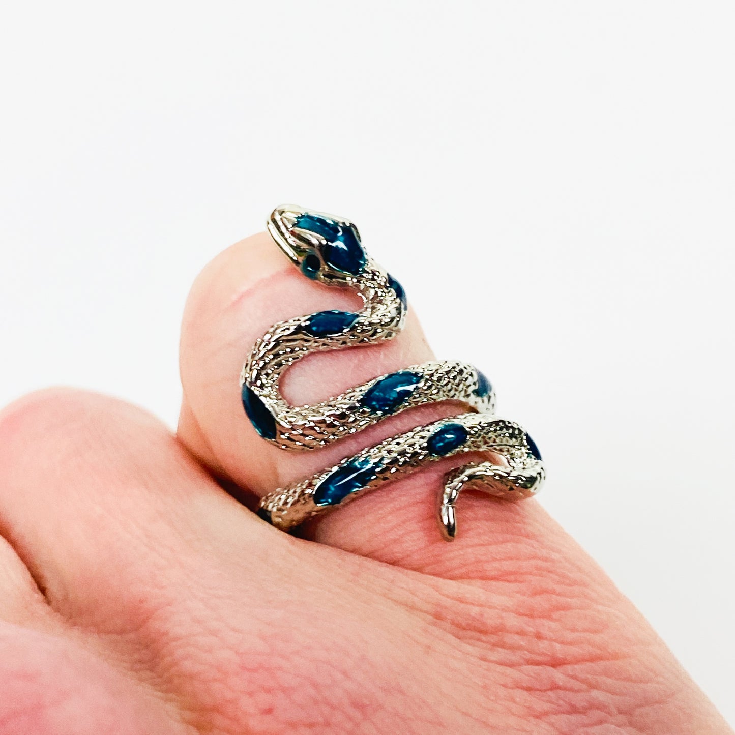 Retro Adjustable Snake Gem Ring Silver Sapphire