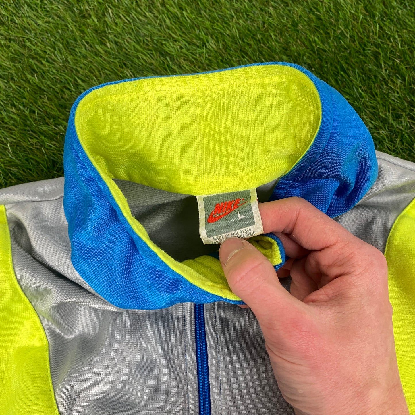 90s Nike Nylon Tracksuit Jacket + Joggers Set Blue Large
