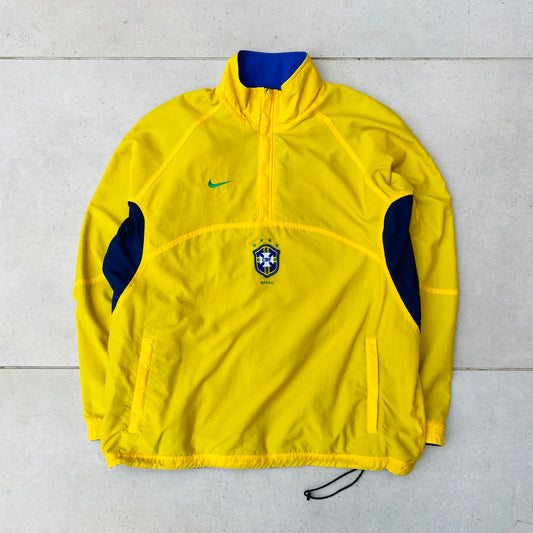 90s Nike Brazil Reversible Windbreaker Jacket Yellow Blue Medium