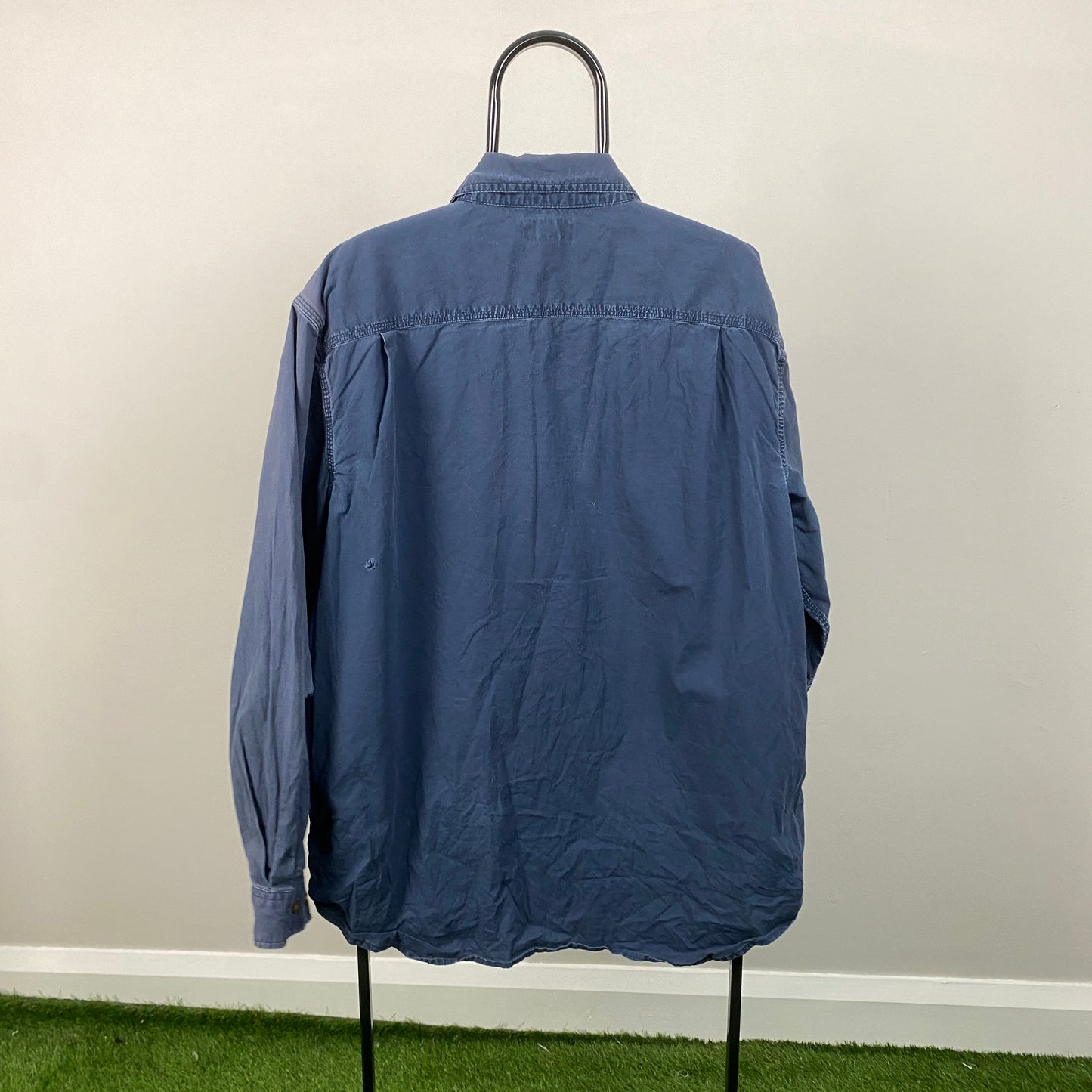 00s Carhartt Button Down Work Wear T-Shirt Blue XL