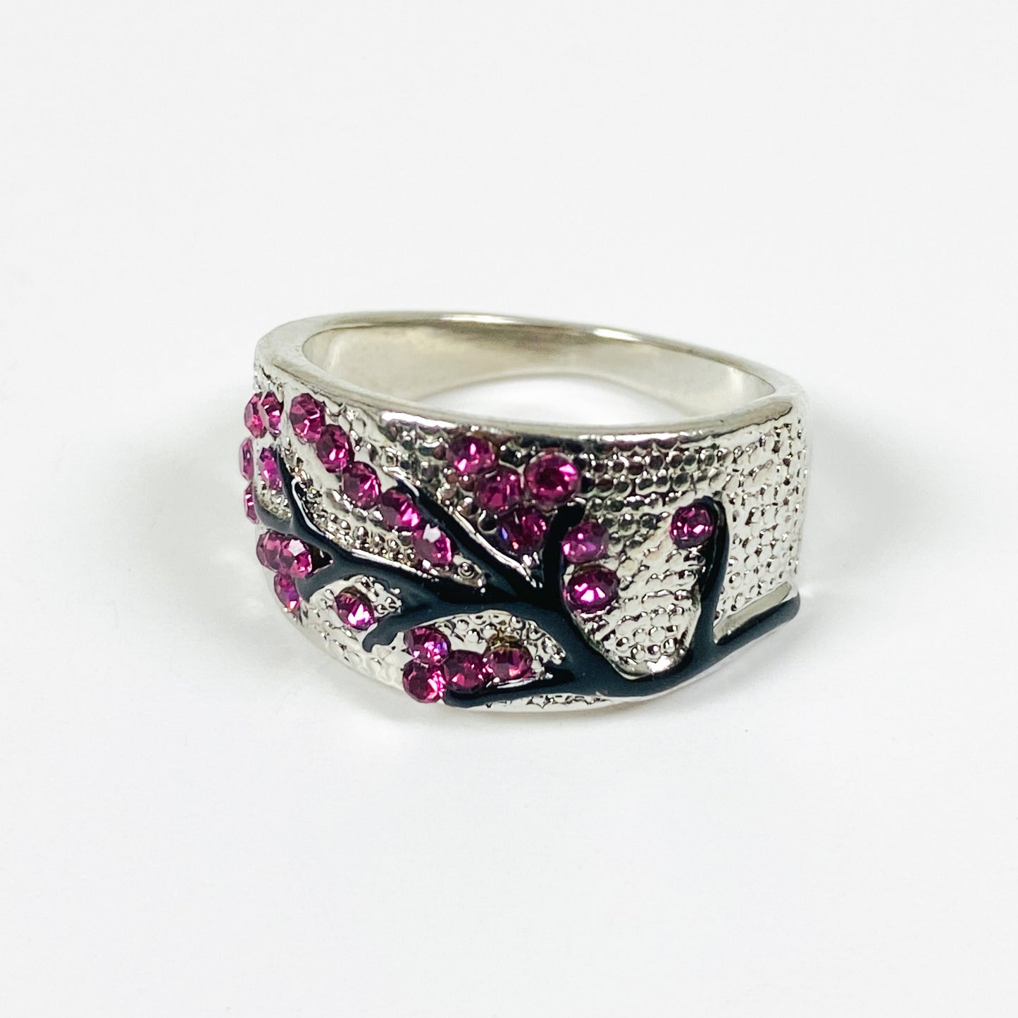 Retro Gemstone Tree Ring Silver