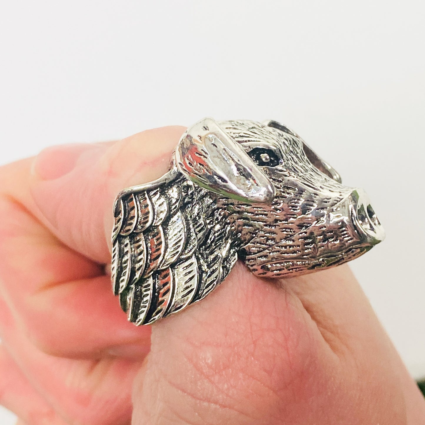 Retro Adjustable Boar Ring Silver