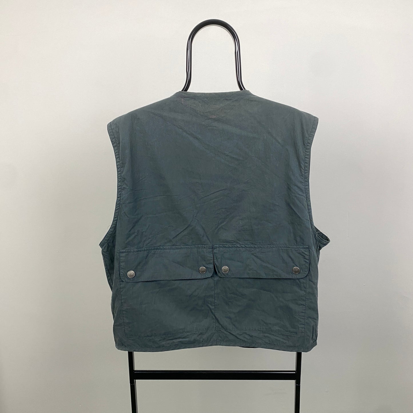 90s Vintage Fishing Vest Jacket Grey Large