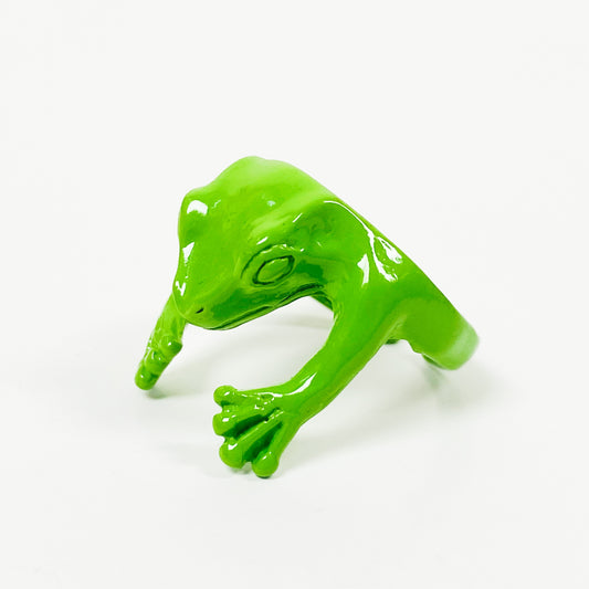 Retro Adjustable Frog Ring Green