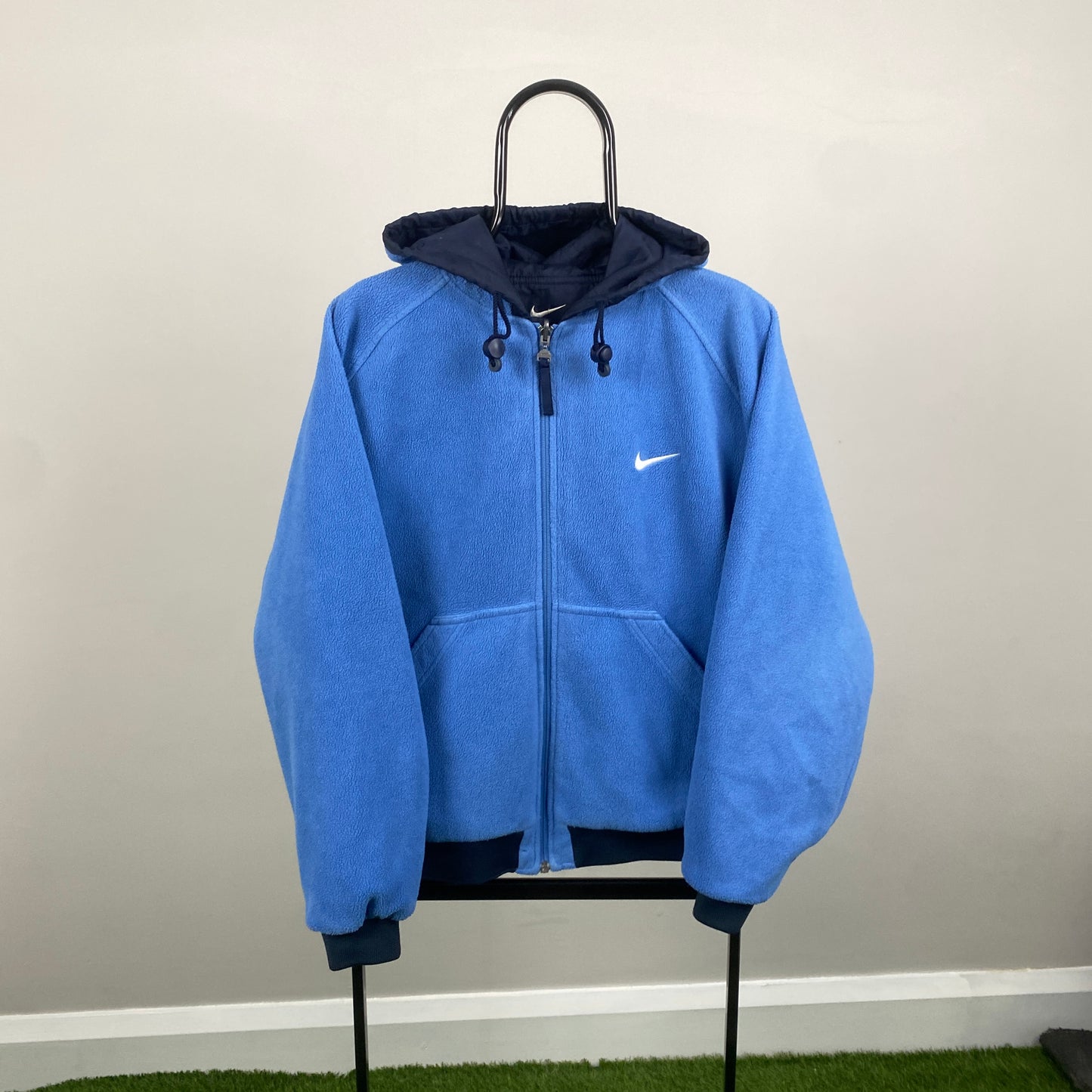 90s Nike Reversible Fleece Coat Jacket Blue Medium