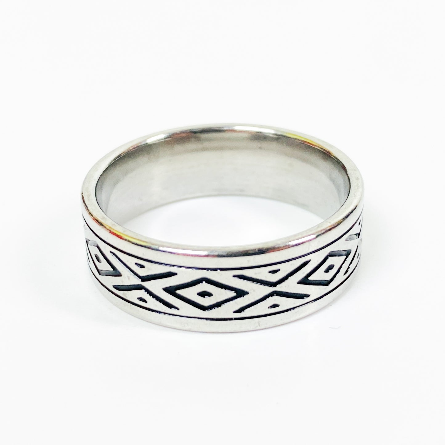 Retro Aztec Band Ring Silver