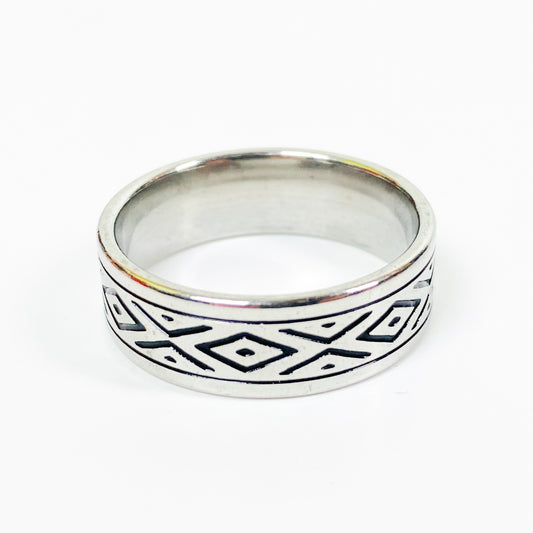 Retro Aztec Band Ring Silver