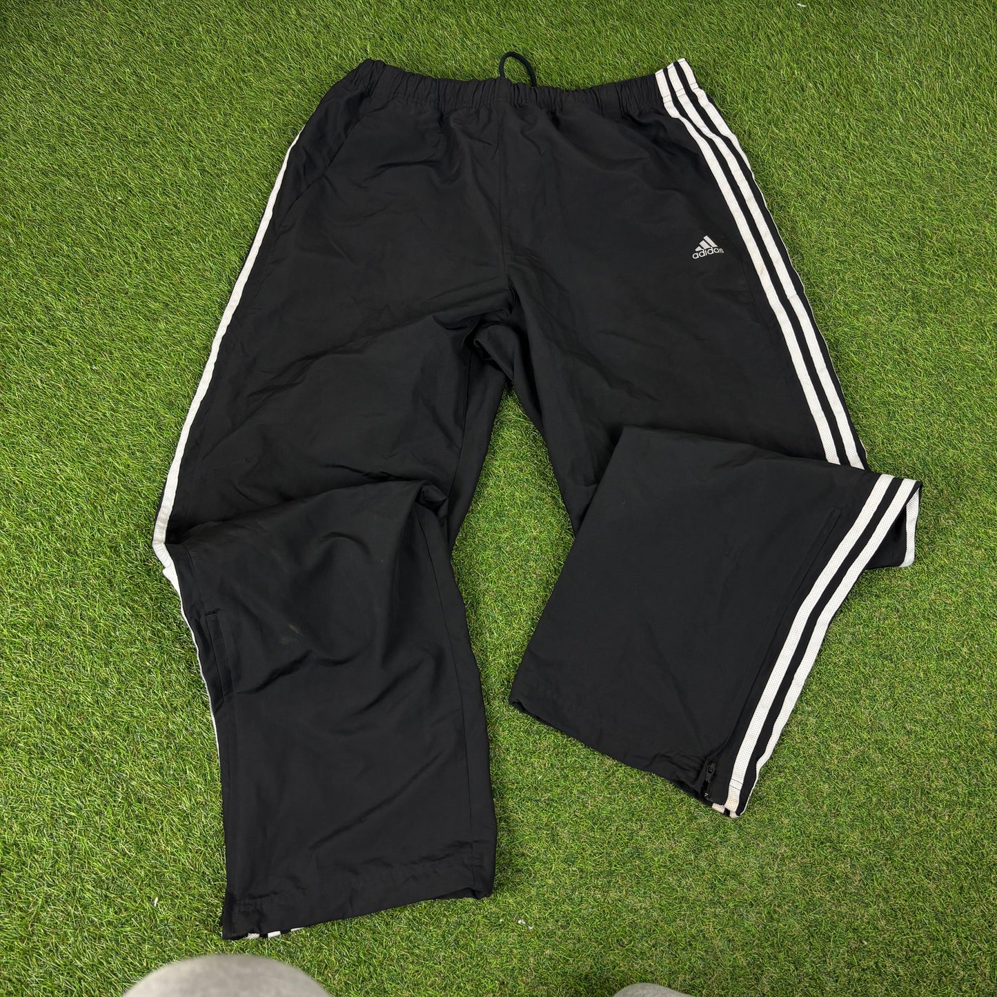 00s Adidas Piping Tracksuit Jacket + Joggers Set Black Large
