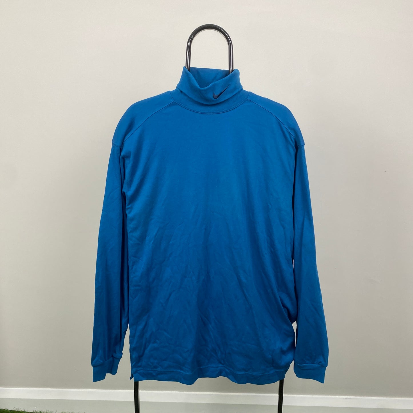 90s Nike Roll Neck Sweatshirt Blue Large