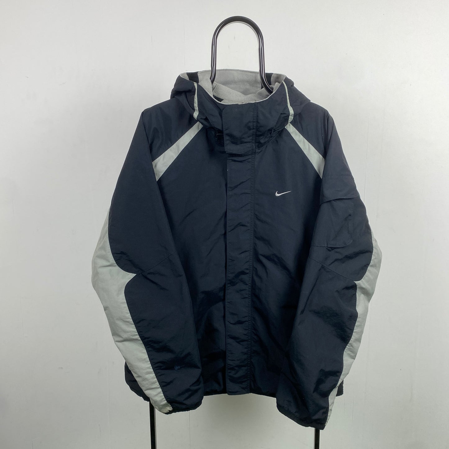 00s Nike Reversible Fleece Coat Jacket Black Grey Small