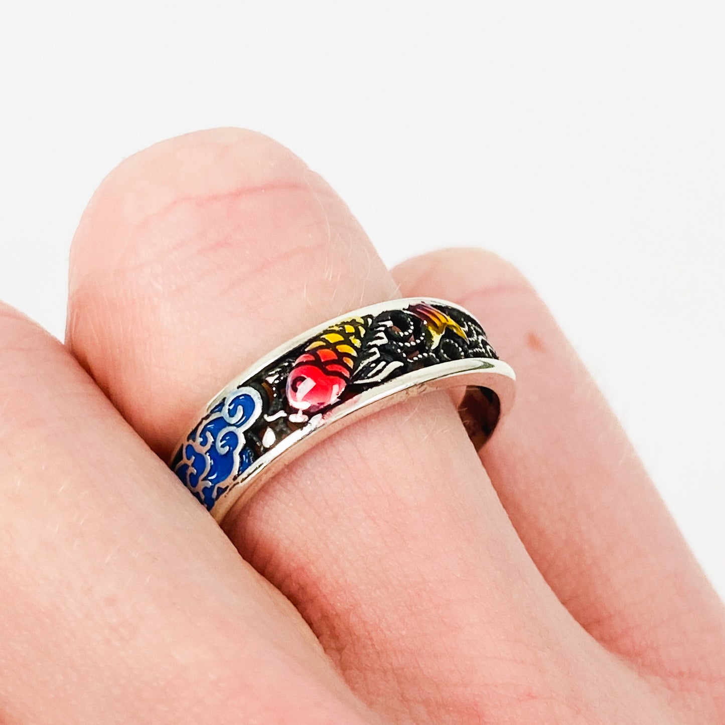 Vintage Adjustable Koi Carp Ring Silver