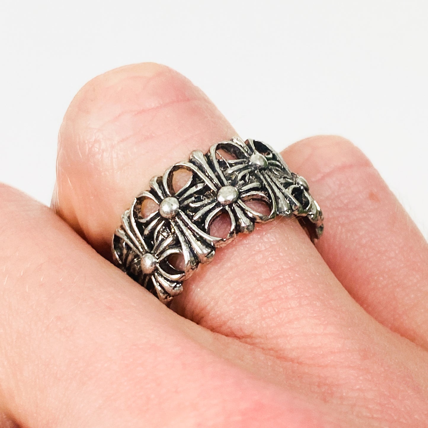 Adjustable Antique Fleur Band Ring Silver