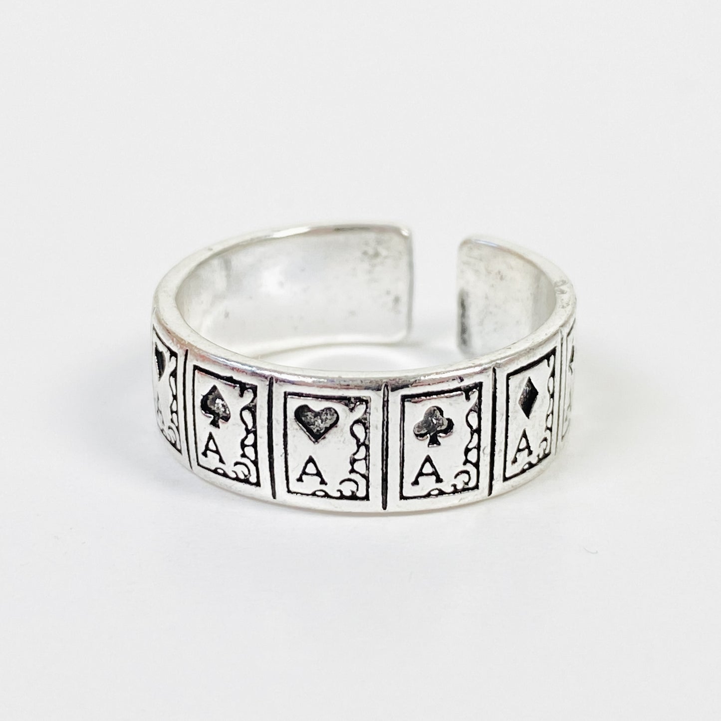 Vintage Retro Adjustable Ace Card Ring Silver