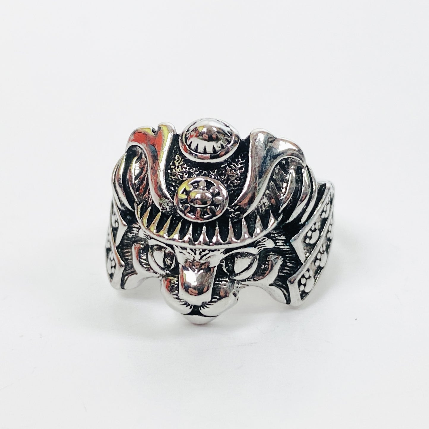 Vintage Adjustable Samurai Cat Ring Silver